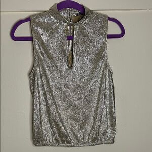 Express Metallic Silver Keyhole Blouse